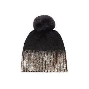 New - JOCELYN Faux Fur Pom Metallic Ombré Knit Hat